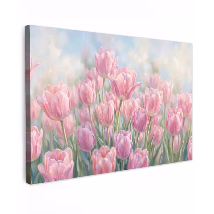 Canvas schilderij - Tulpen - Veld - Lente - Roze — 1