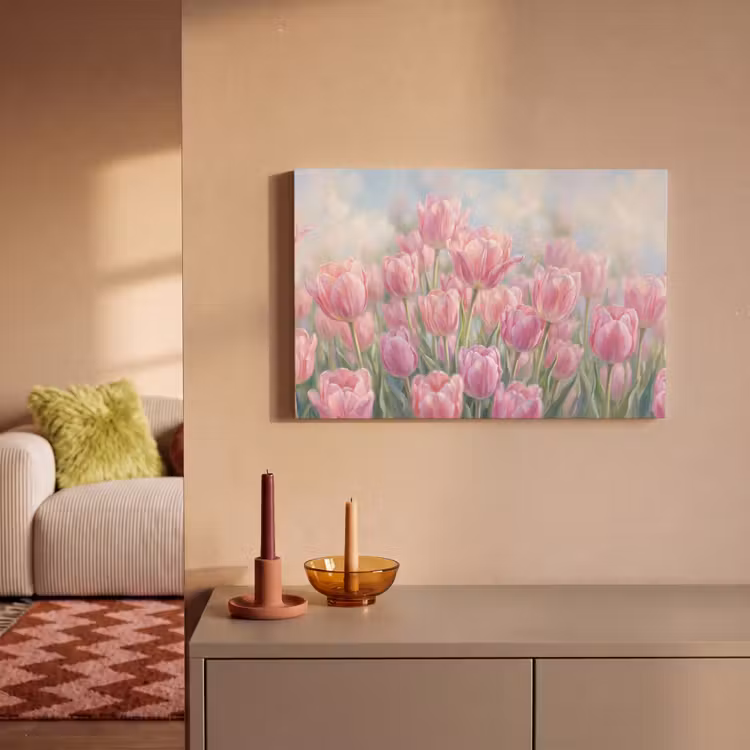 Canvas schilderij - Tulpen - Veld - Lente - Roze — 2
