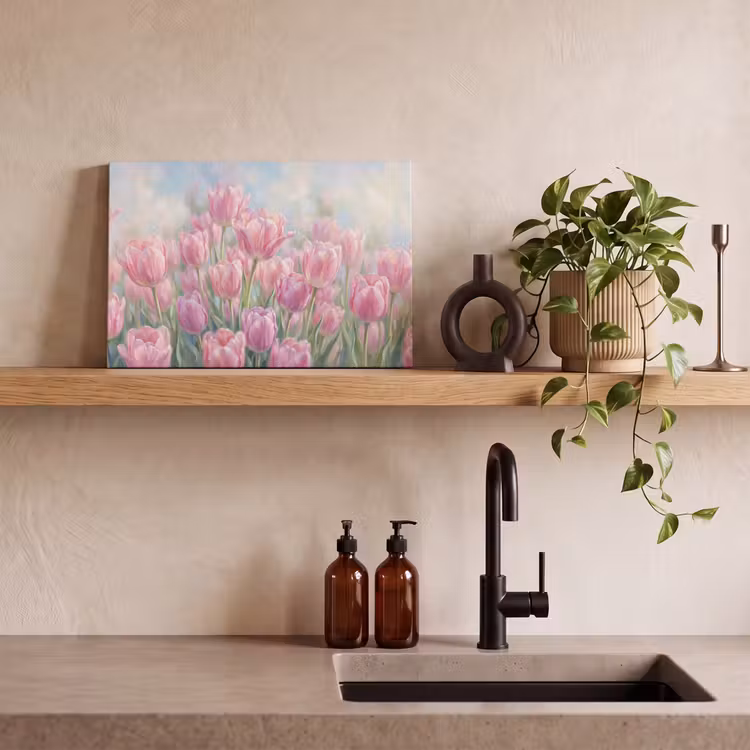 Canvas schilderij - Tulpen - Veld - Lente - Roze — 3