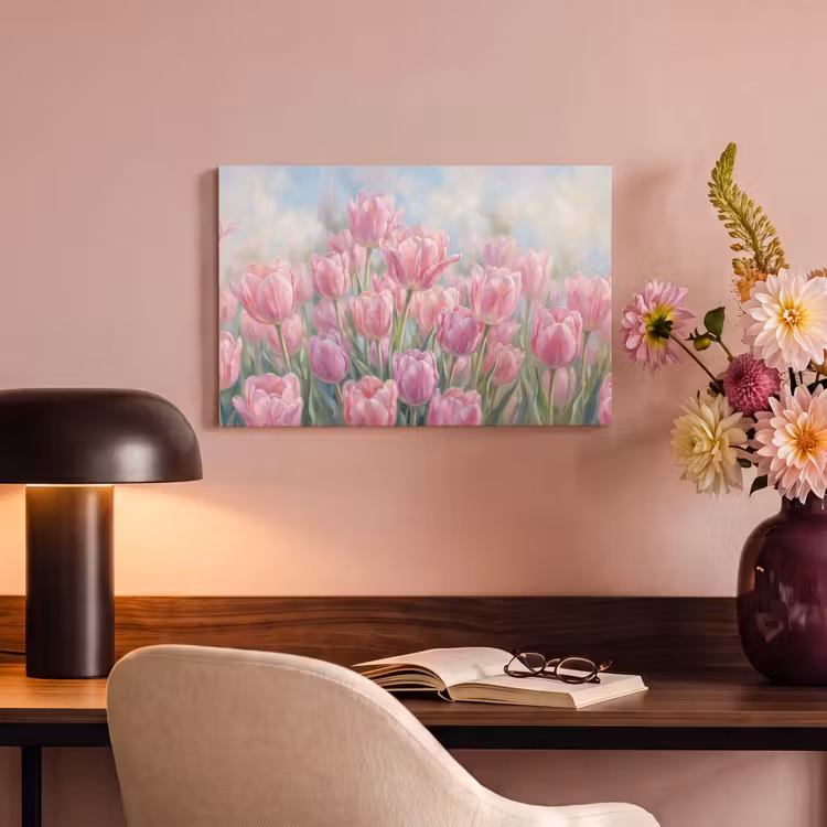 Canvas schilderij - Tulpen - Veld - Lente - Roze — 4