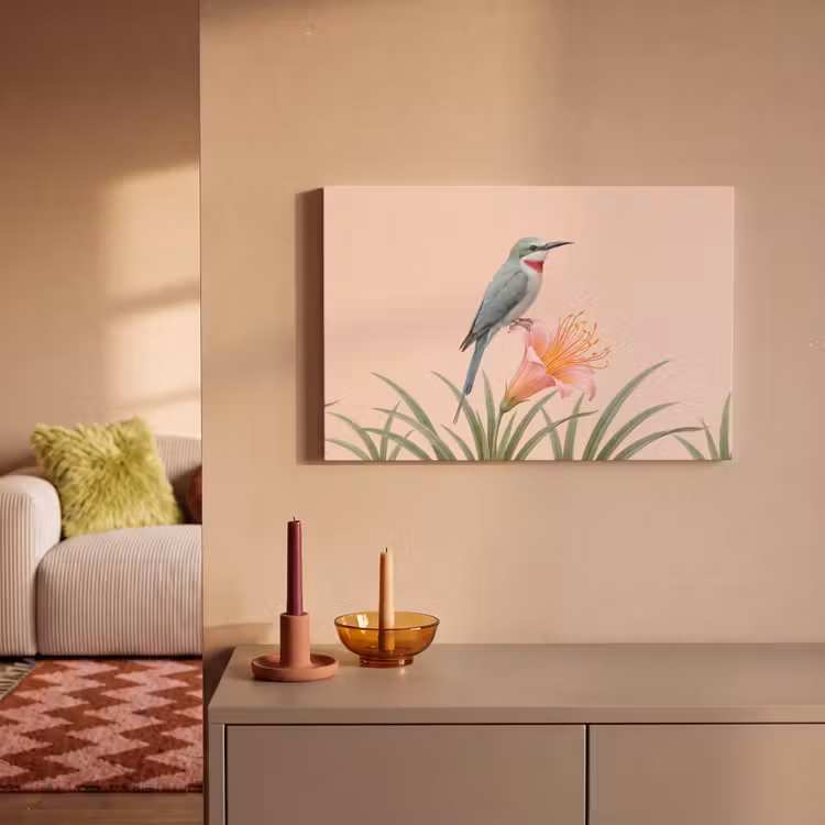 Canvas schilderij - Vogel - Bloem - Natuur - Roze — 2
