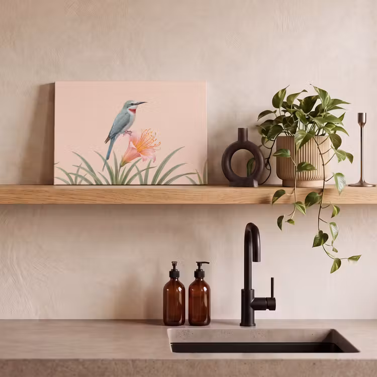 Canvas schilderij - Vogel - Bloem - Natuur - Roze — 3