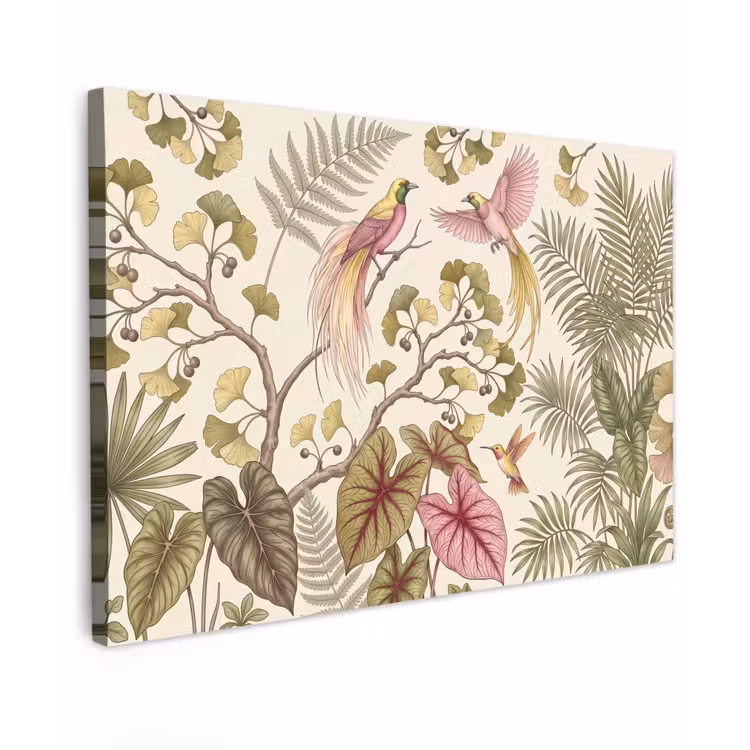 Canvas schilderij - Vogels - Tropisch - Botanisch - Roze — 1