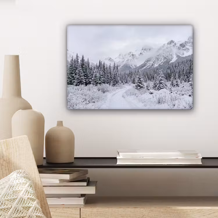 Canvas schilderij - Weg - Bergen - Sneeuw - Naaldbos - Avontuurlijk — 5