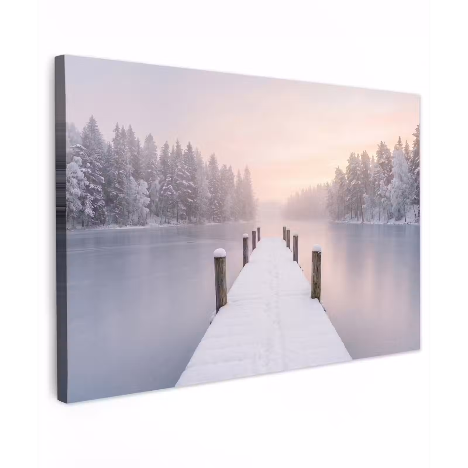 Canvas schilderij - Steiger - Meer - Mist - Winter - Serene — 1
