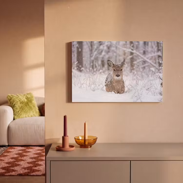 Canvas schilderij - Hert - Sneeuw - Bos - Dieren - Vertederend — 2