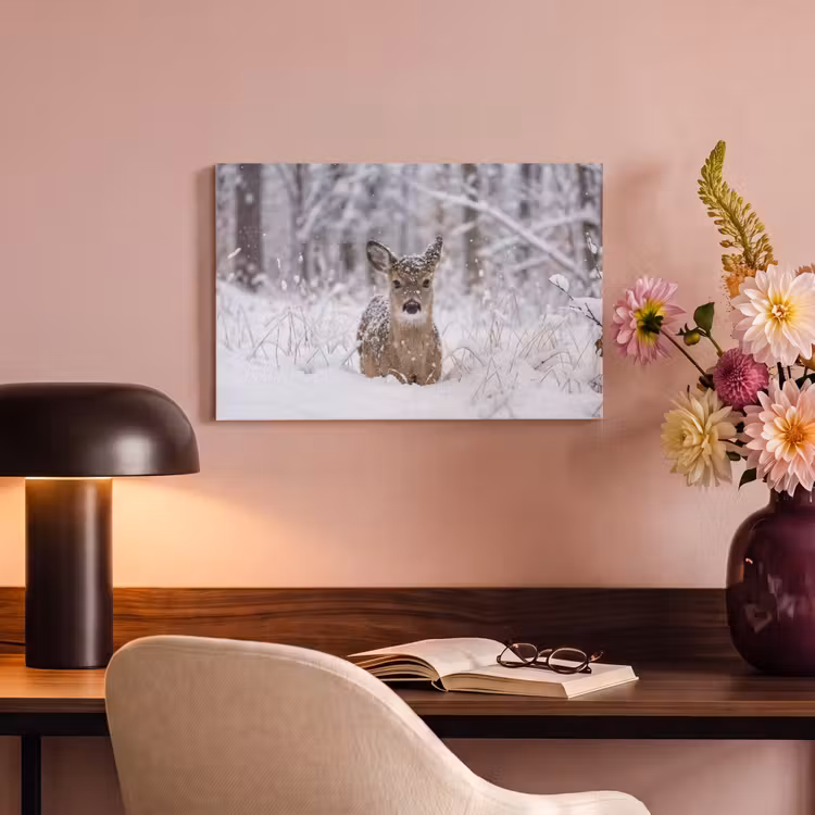 Canvas schilderij - Hert - Sneeuw - Bos - Dieren - Vertederend — 4