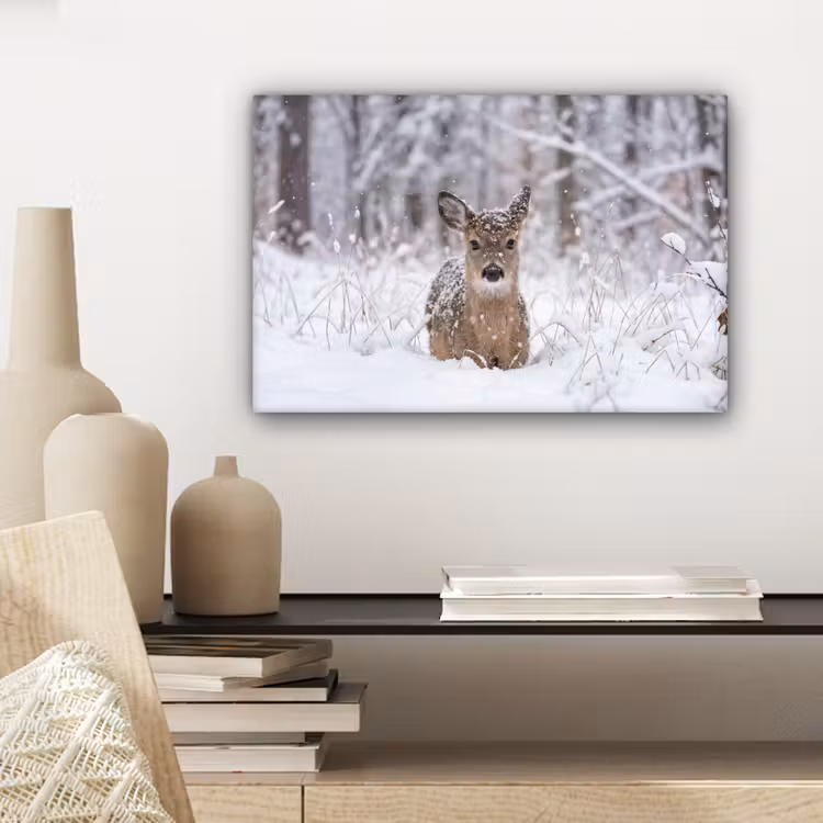 Canvas schilderij - Hert - Sneeuw - Bos - Dieren - Vertederend — 5