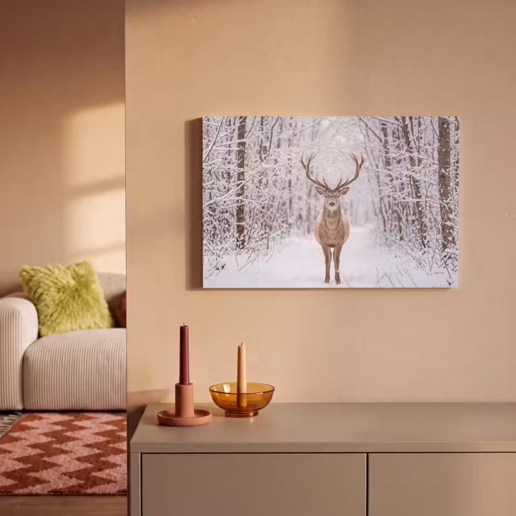 Canvas schilderij - Hert - Winter - Bos - Natuur - Wit — 2
