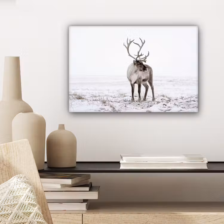 Canvas schilderij - Rendier - Gewei - Sneeuw - Winter — 5