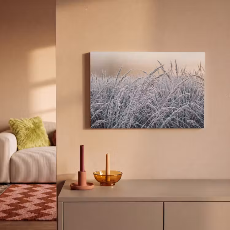 Canvas schilderij - Rijp - Gras - Kristallen - Winter - Minimalistisch — 2