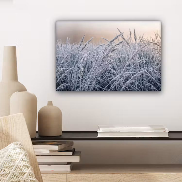 Canvas schilderij - Rijp - Gras - Kristallen - Winter - Minimalistisch — 5