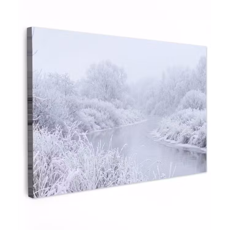 Canvas schilderij - Rivier - Sneeuw - Bos - Winter - Schilderachtig — 1