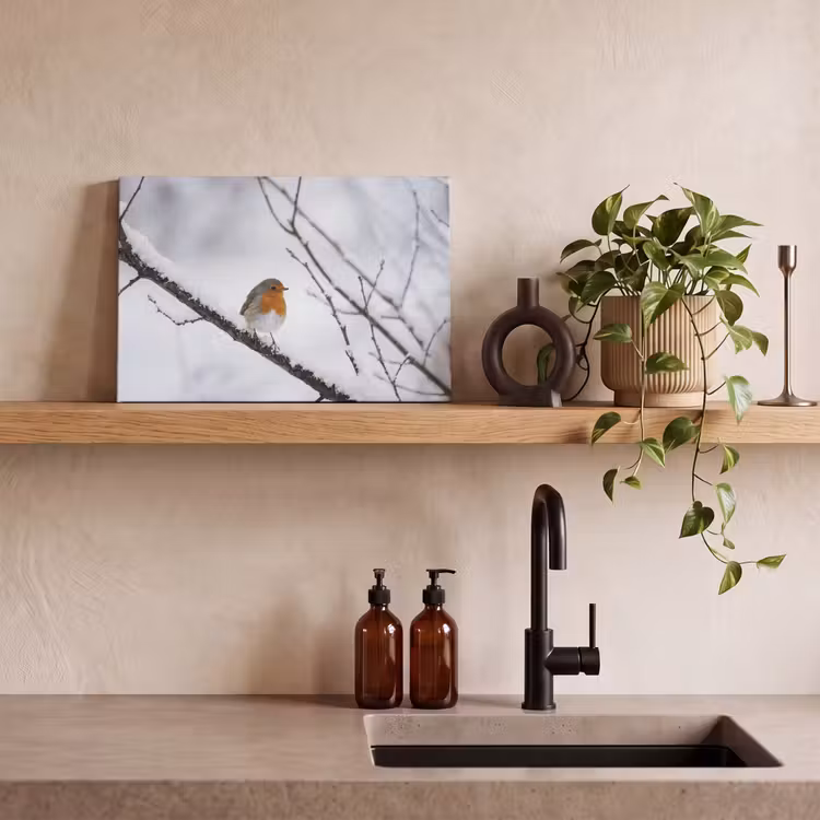 Canvas schilderij - Roodborstje - Tak - Sneeuw - Winter - Levendig — 3