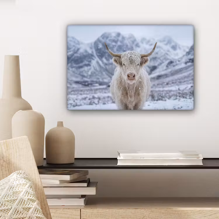 Canvas schilderij - Schotse Hooglander - Sneeuw - Bergen - Winter — 5