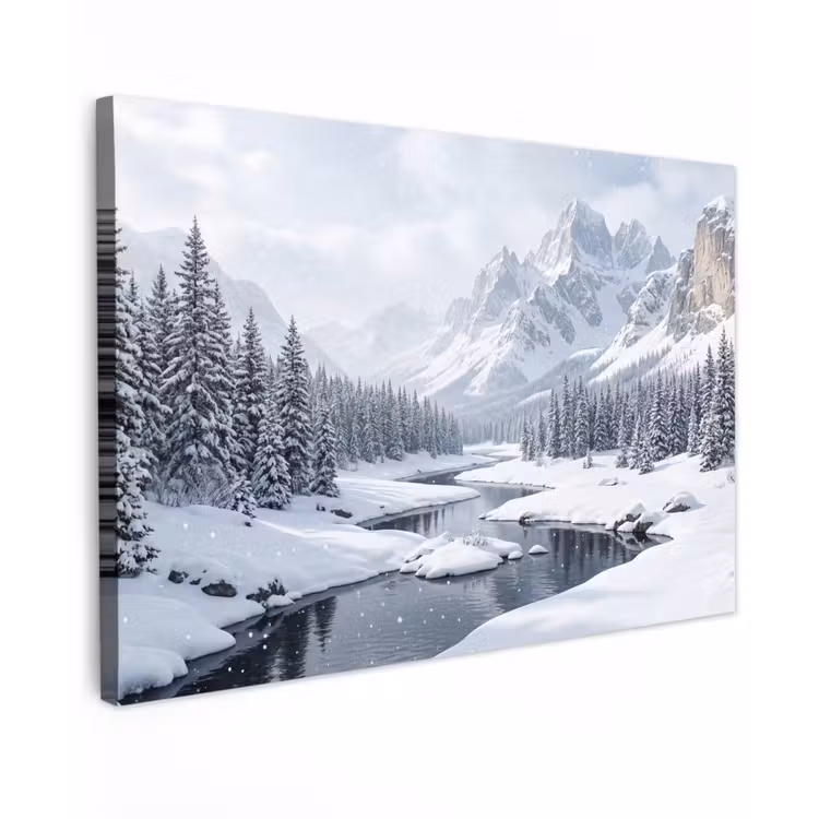 Canvas schilderij - Sneeuwlandschap - Bergen - Rivier - Winter — 1