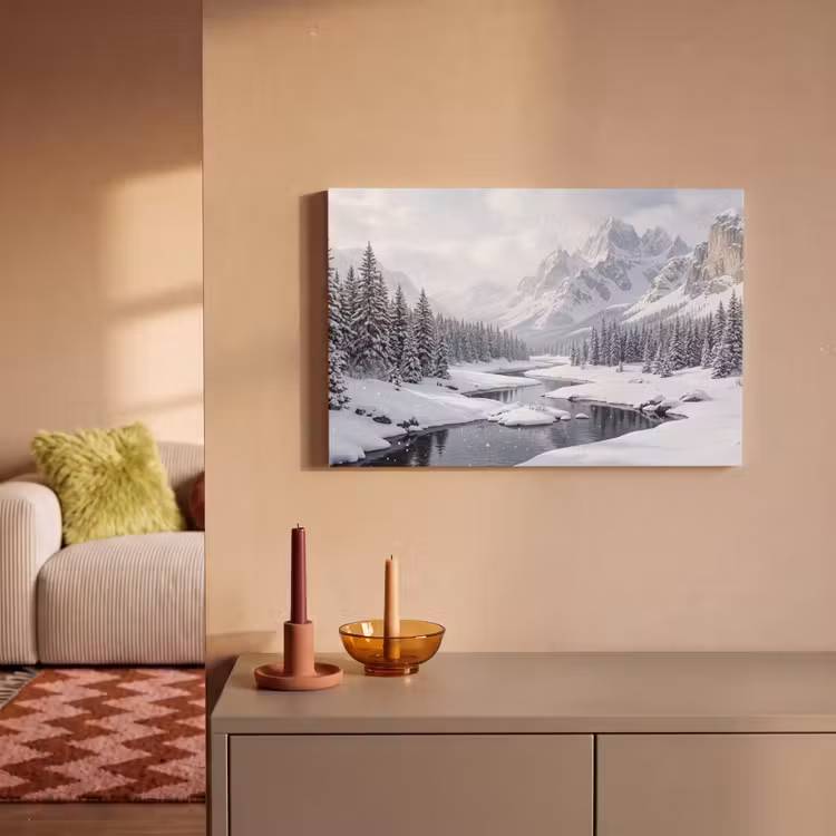 Canvas schilderij - Sneeuwlandschap - Bergen - Rivier - Winter — 2