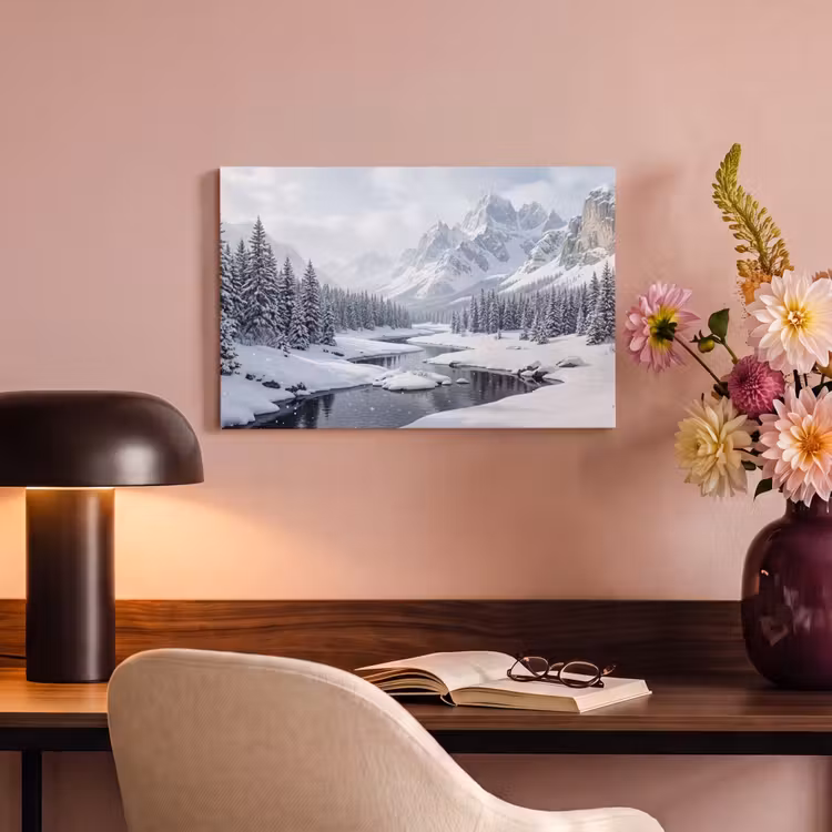 Canvas schilderij - Sneeuwlandschap - Bergen - Rivier - Winter — 4