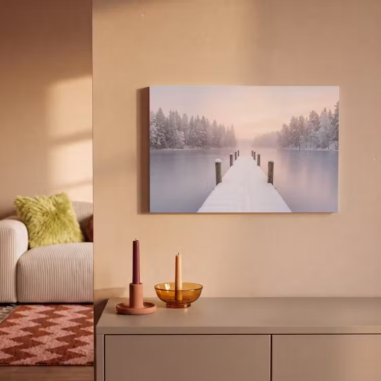 Canvas schilderij - Steiger - Meer - Mist - Winter - Serene — 2