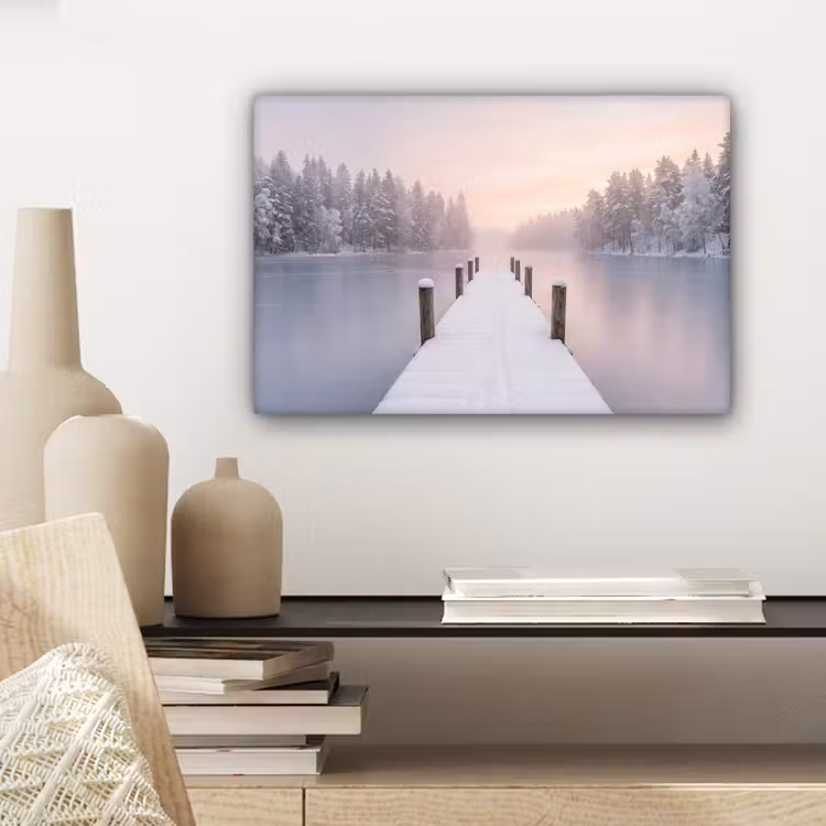Canvas schilderij - Steiger - Meer - Mist - Winter - Serene — 5