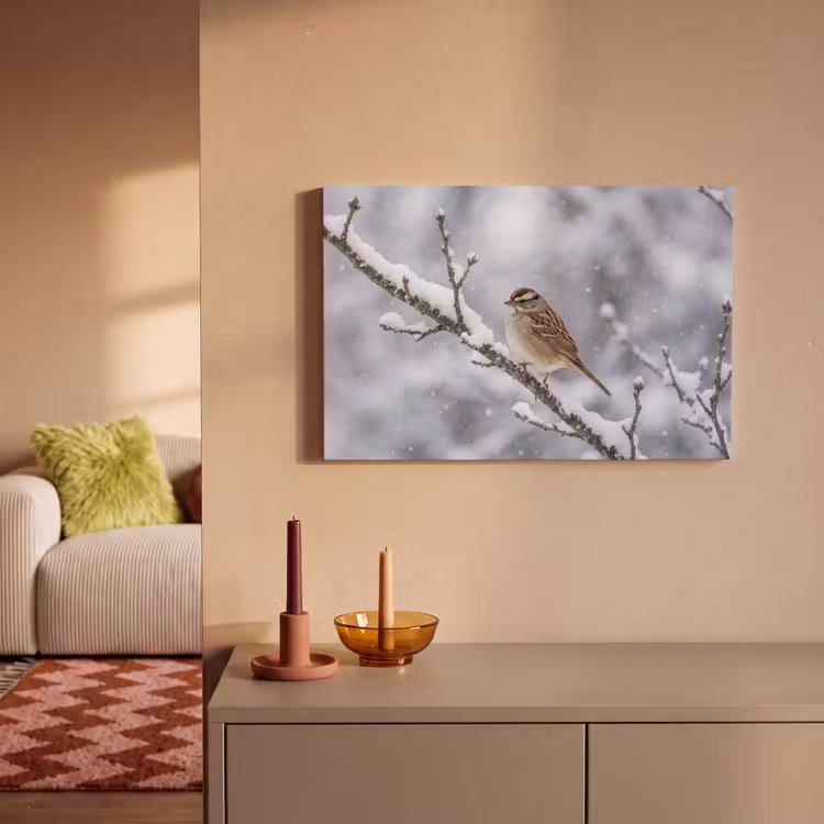 Canvas schilderij - Vogel - Tak - Sneeuw - Winter — 2