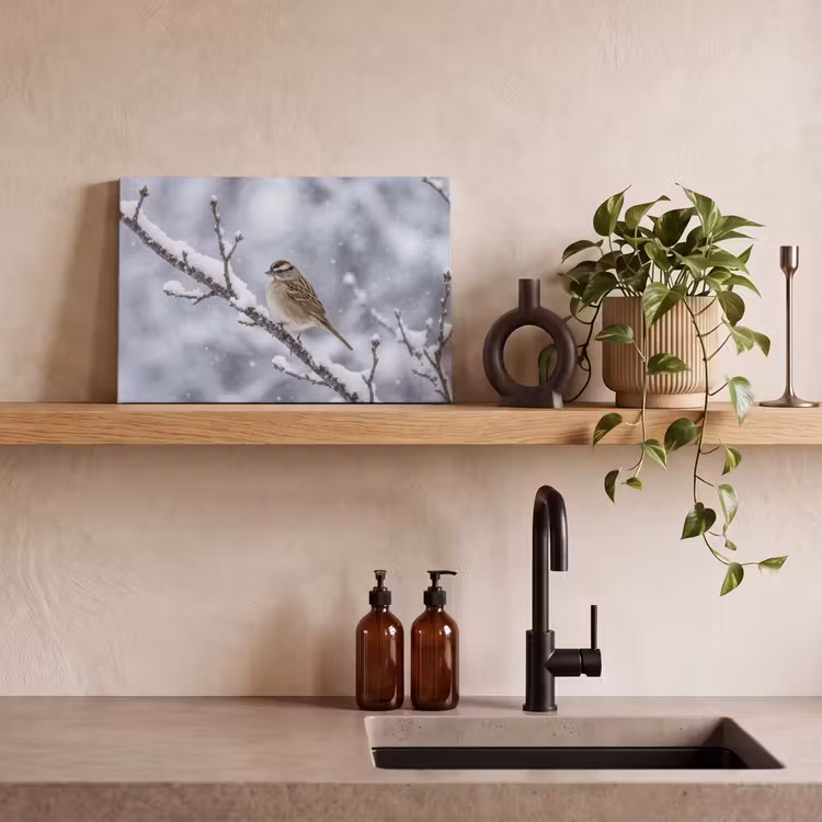 Canvas schilderij - Vogel - Tak - Sneeuw - Winter — 3