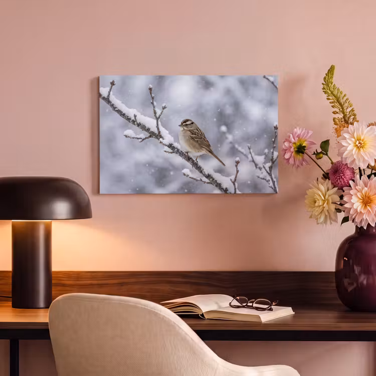 Canvas schilderij - Vogel - Tak - Sneeuw - Winter — 4