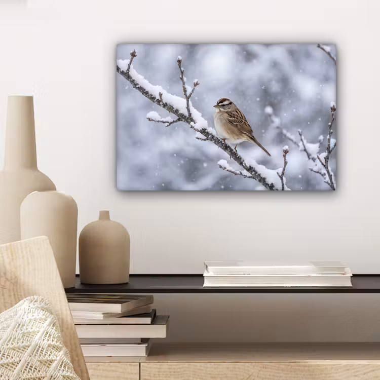 Canvas schilderij - Vogel - Tak - Sneeuw - Winter — 5