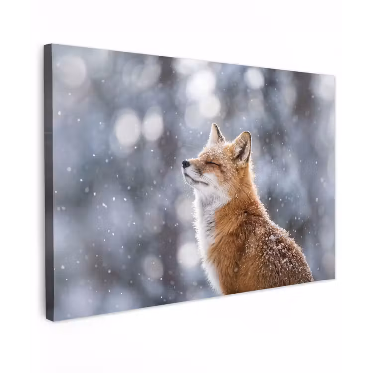 Canvas schilderij - Vos - Sneeuwval - Portret - Winter - Sfeervol — 1