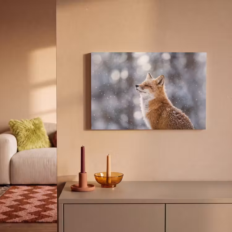 Canvas schilderij - Vos - Sneeuwval - Portret - Winter - Sfeervol — 2