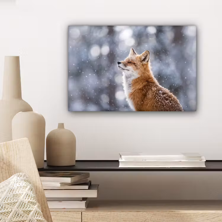 Canvas schilderij - Vos - Sneeuwval - Portret - Winter - Sfeervol — 5