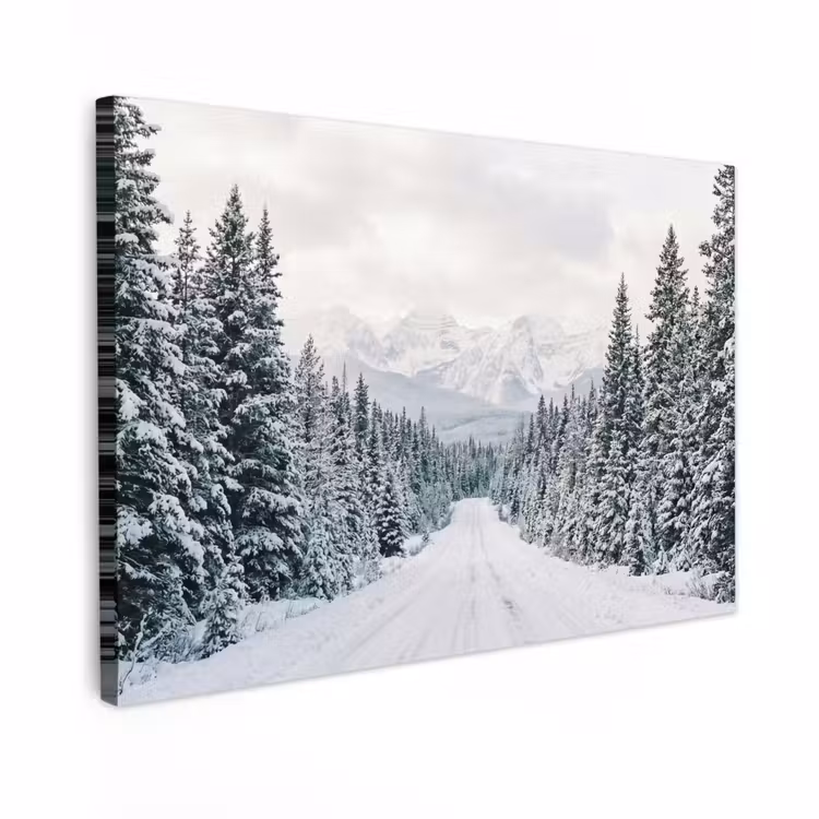 Canvas schilderij - Weg - Sneeuw - Naaldbos - Winter - Avontuurlijk — 1
