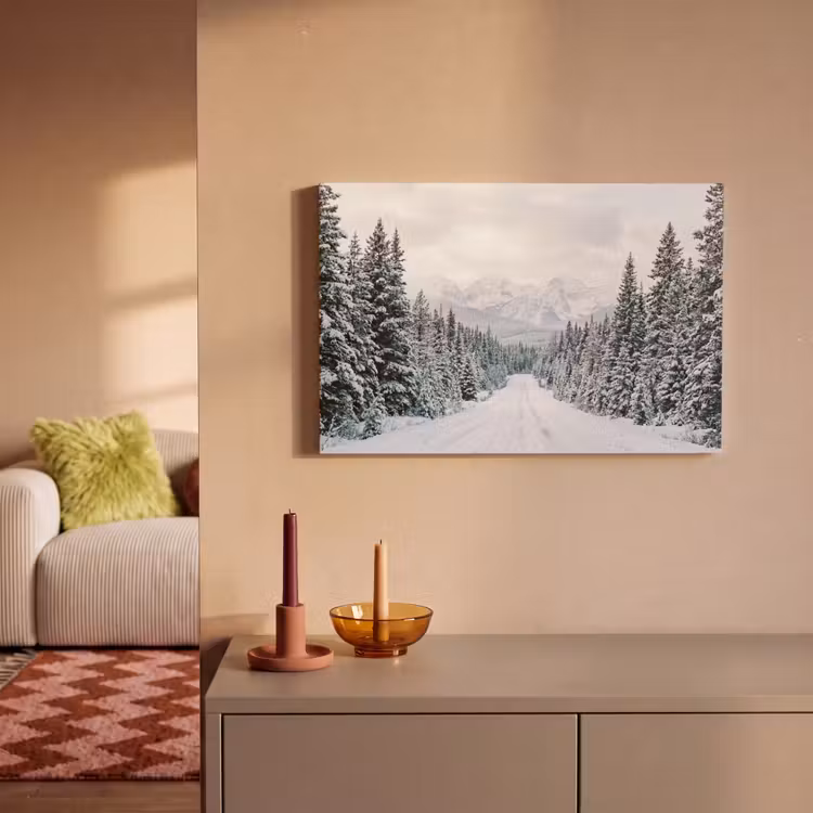 Canvas schilderij - Weg - Sneeuw - Naaldbos - Winter - Avontuurlijk — 2