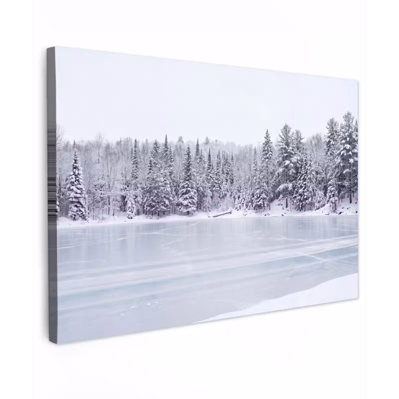 Canvas schilderij - Meer - Dennen - IJs - Winter - Rustgevend — 1