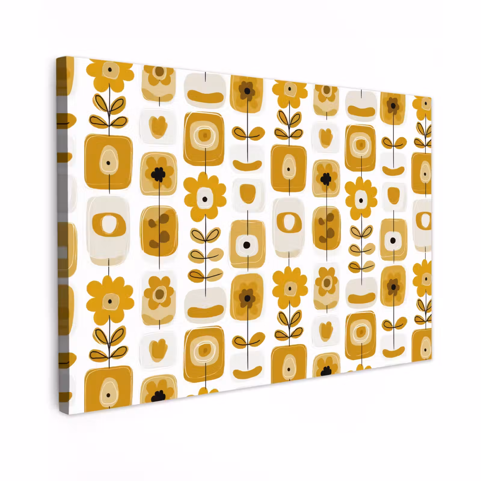 Canvas schilderij - Retro - Abstract - Bloemen - Okergeel — 1