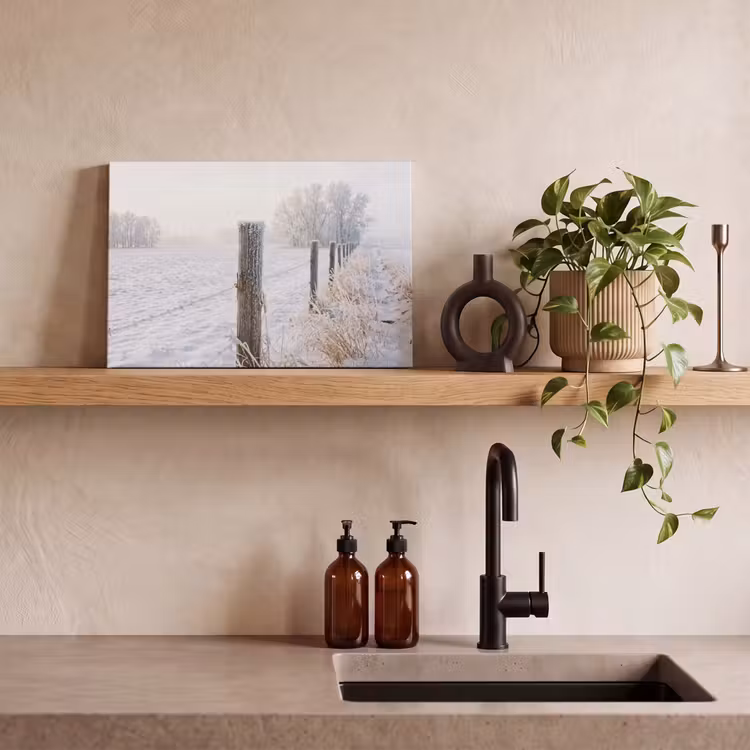 Canvas schilderij - Hek - Sneeuw - Mist - Platteland - Nostalgisch — 3