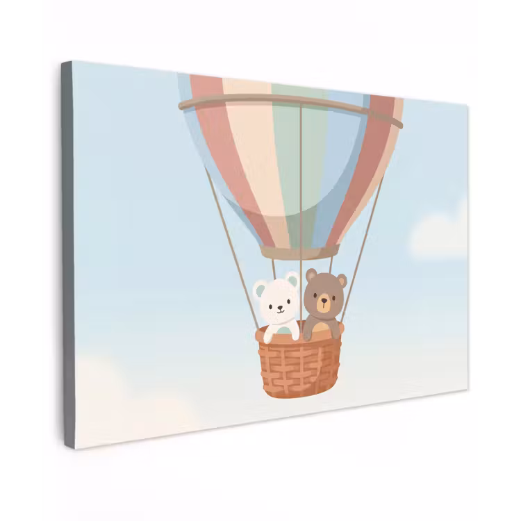 Canvas schilderij - Luchtballon - Beren - Pastel — 1