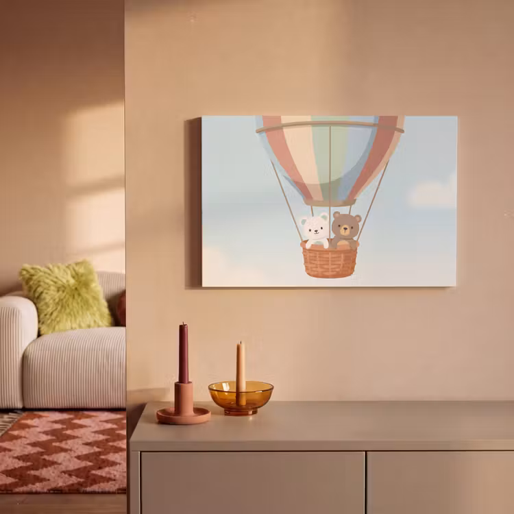 Canvas schilderij - Luchtballon - Beren - Pastel — 2
