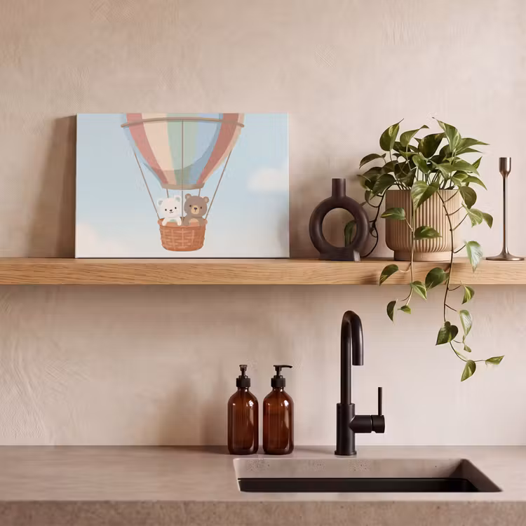 Canvas schilderij - Luchtballon - Beren - Pastel — 3
