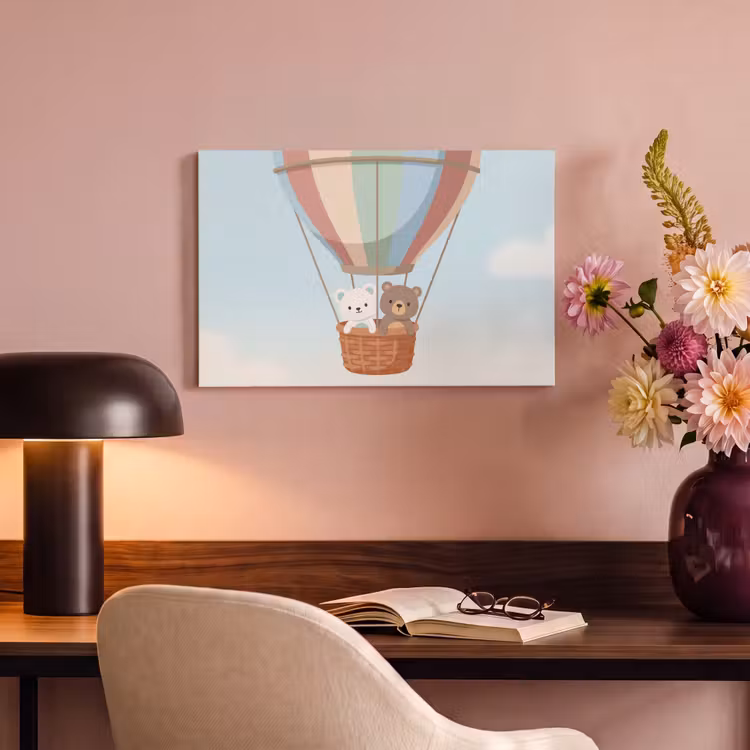Canvas schilderij - Luchtballon - Beren - Pastel — 4