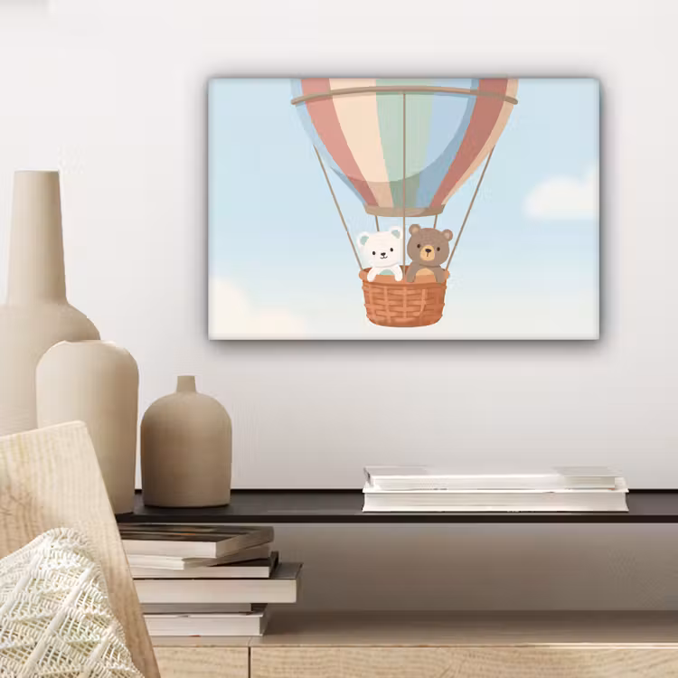 Canvas schilderij - Luchtballon - Beren - Pastel — 5