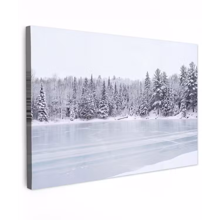 Canvas schilderij - Meer - Dennen - IJs - Winter - Rustgevend — 1