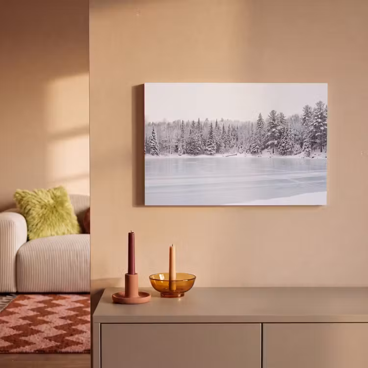 Canvas schilderij - Meer - Dennen - IJs - Winter - Rustgevend — 2