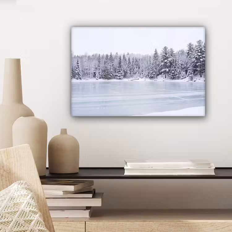 Canvas schilderij - Meer - Dennen - IJs - Winter - Rustgevend — 5