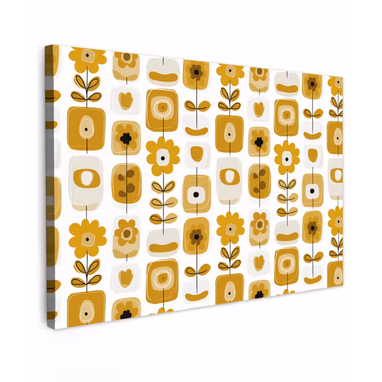 Canvas schilderij - Retro - Abstract - Bloemen - Okergeel — 1