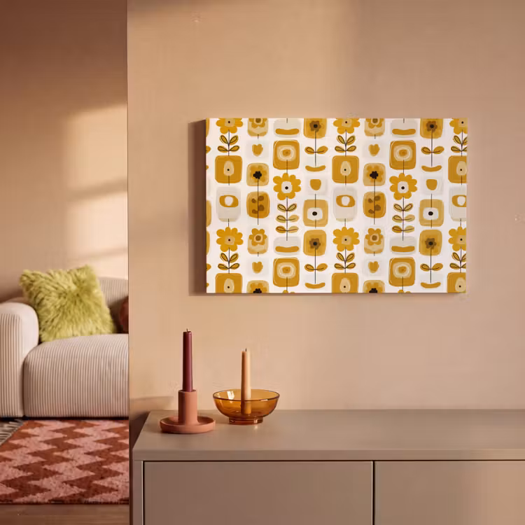 Canvas schilderij - Retro - Abstract - Bloemen - Okergeel — 2