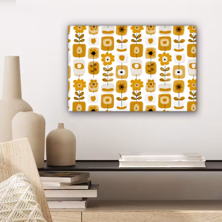 Canvas schilderij - Retro - Abstract - Bloemen - Okergeel — 5