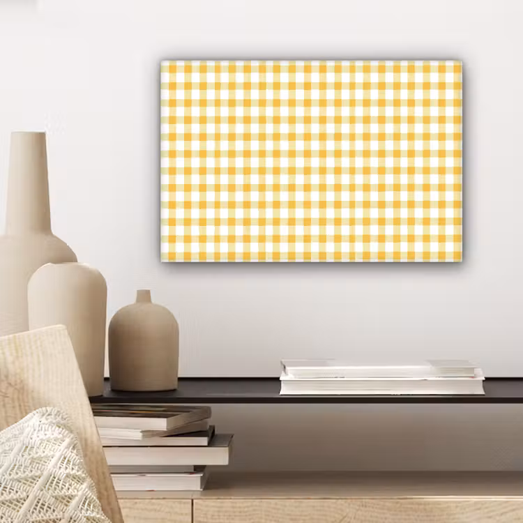Canvas schilderij - Ruit - Gingham - Klassiek - Geel en Wit — 5