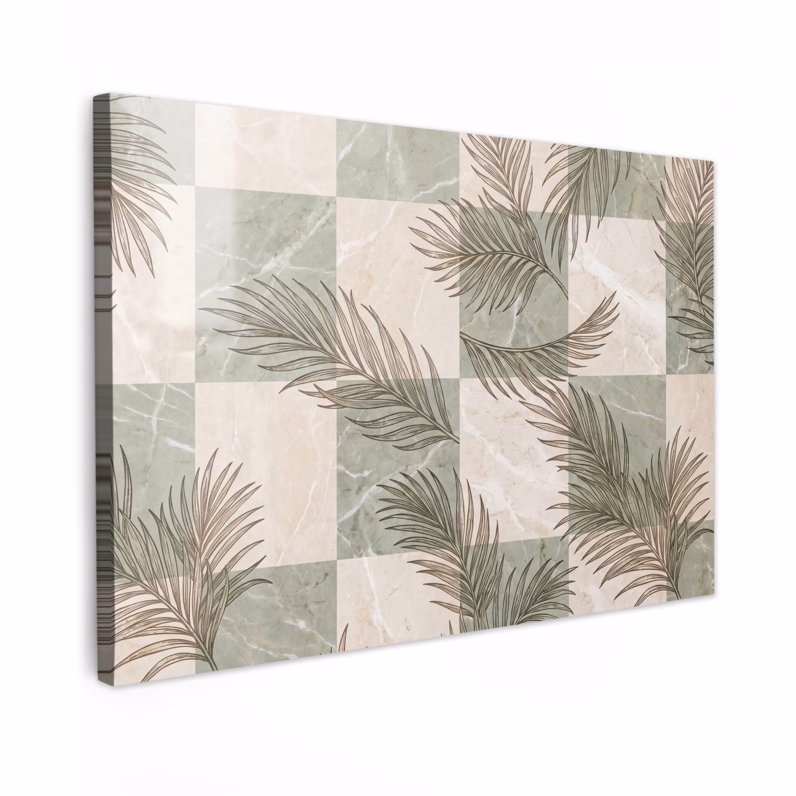 Canvas schilderij - Planten - Bladeren - Marmer - Modern - Groen — 1