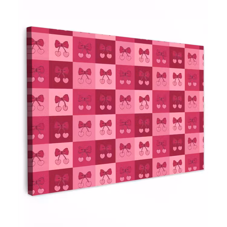 Canvas schilderij - Kersen - Strikjes - Speels - Roze - Bordeaux — 1